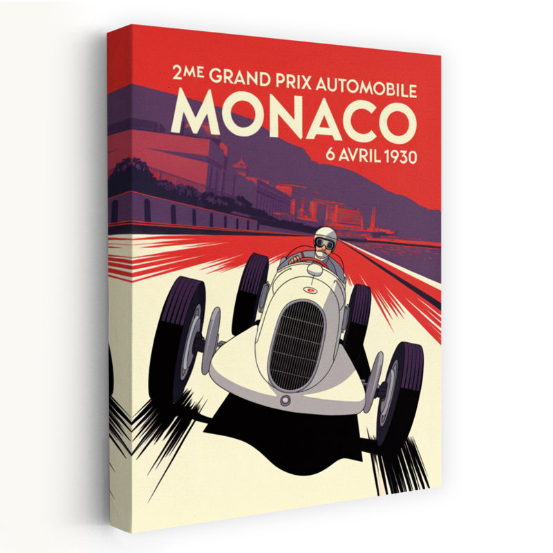 Art mural rétro rétro classique du Grand Prix de Monaco, H 36 po x l 24 po
