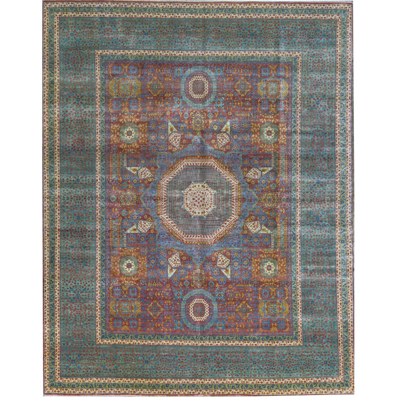Wool Oriental Area Rug in Rust/Green/Blue, Rectangle 11'8" x 14'8"