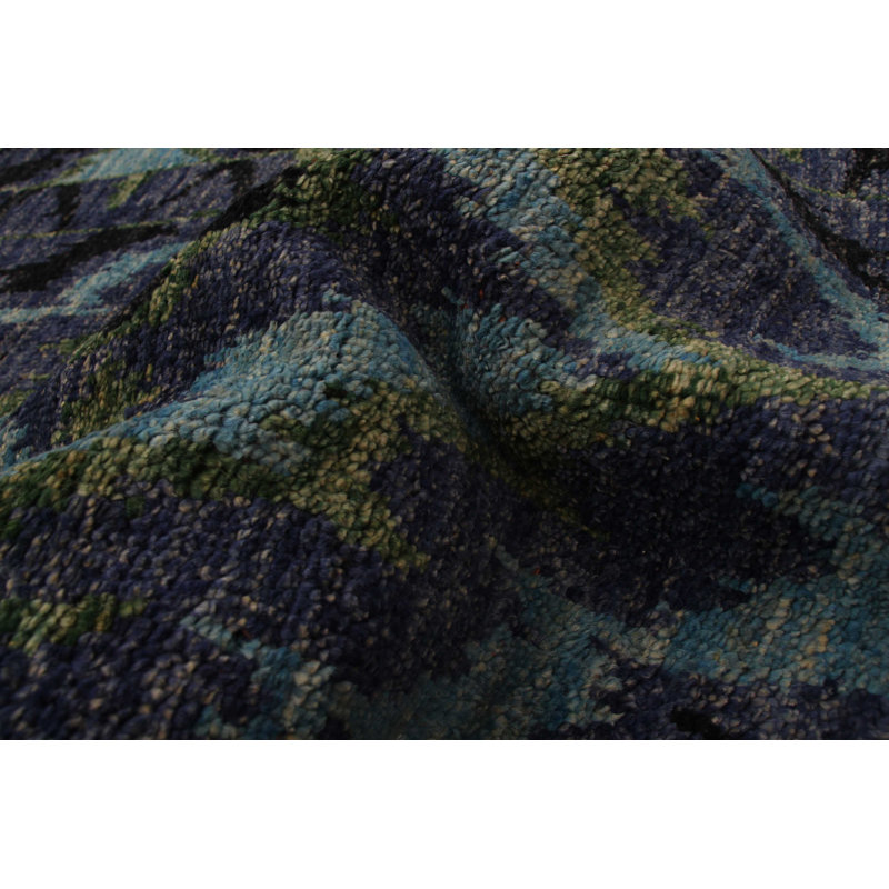 Tapis de couloir unique en laine noué à la main style Mogul des années 2010 de 2 pi 6 po x 10 pi 2 po bleu Raadhiya