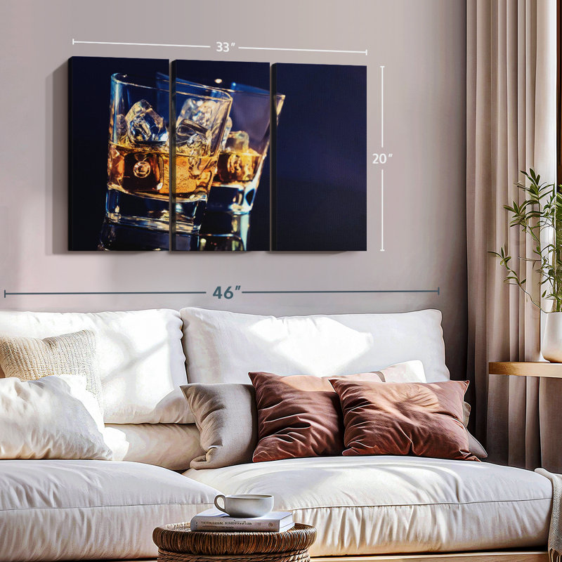 «Whiskey Glasses» sur toile, H 20 po x l 33 po x P 1,25 po