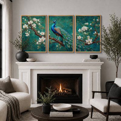 Paon émeraude et fleur de magnolia