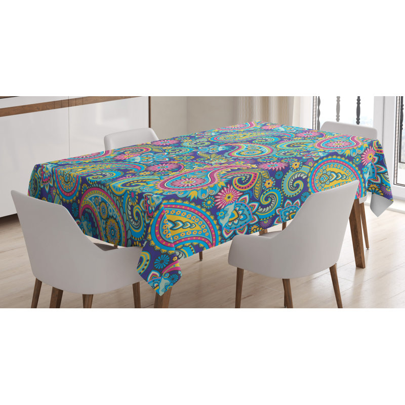 Paisley Tablecloth, Ornate Traditional Paisley Elements With Details In Bohemian Design Print, Rectangular Table Cover For Dining Room Kitchen Decor, 60" X 84", Multicolor