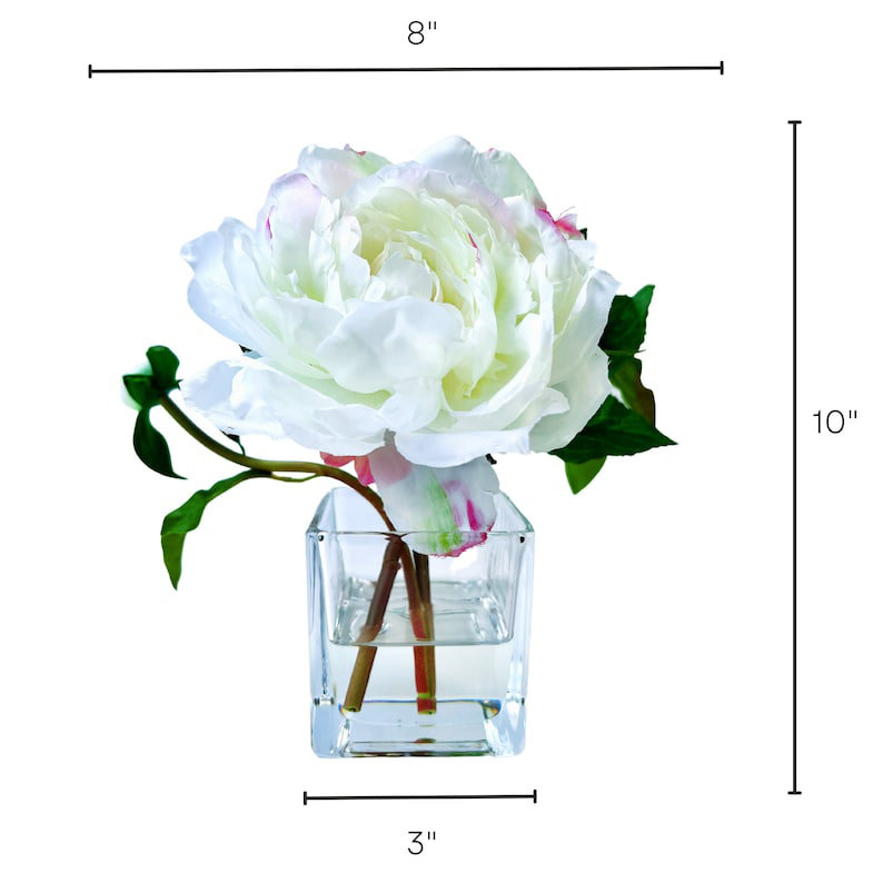 Peony Flower Arrangement in Glass Vase, White