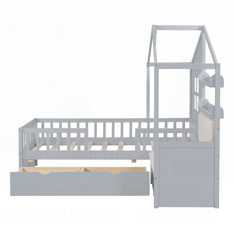 House Bed With Sofa And Storage, Playful Design For Rooms, Comfortable And Space-Saving Solution, Gray
