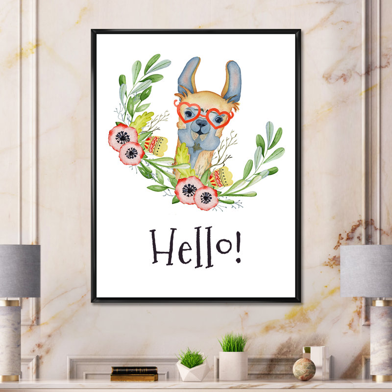 Adorable personnage de dessin animé de lama - Art mural pour enfants, art sur toile, H 44 po x l 34 po x P 1,5 po