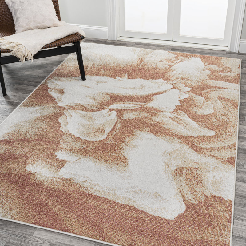 Cordier Abstract Two-Tone Modern Orange/Cream Rug, Rectangle 5'3" x 8'