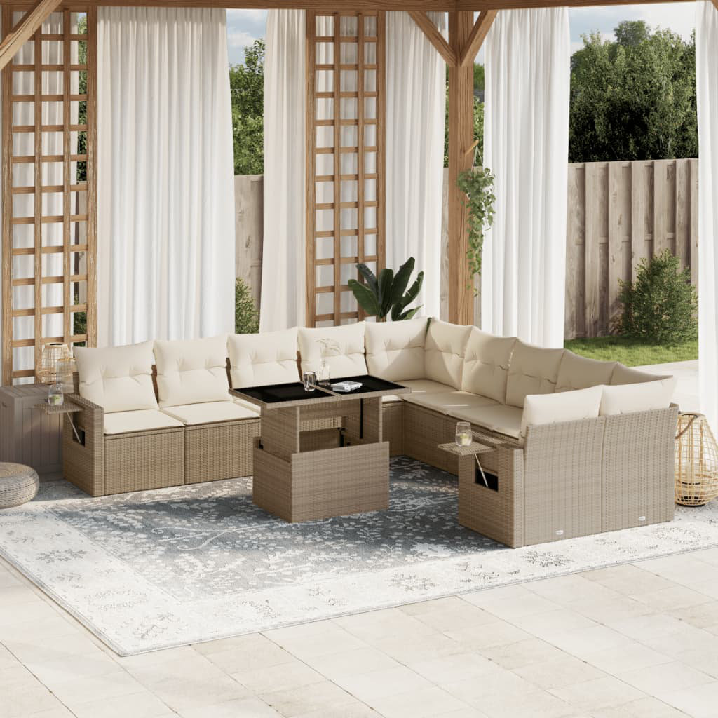 Vidaxl 11-Tlg. Garten-Sofagarnitur Mit Kissen Beige Poly Rattan