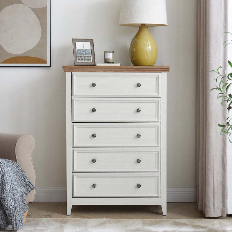 Commode 5 tiroirs, commode à tiroirs, Beige/brun