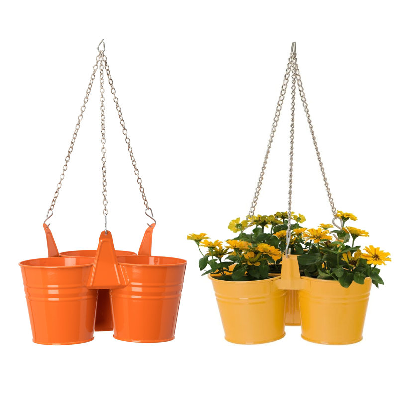 Jardinière suspendue en acier galvanisé émaillé, Safran / tangerine, H 24 po x l 11 po x P 11 po