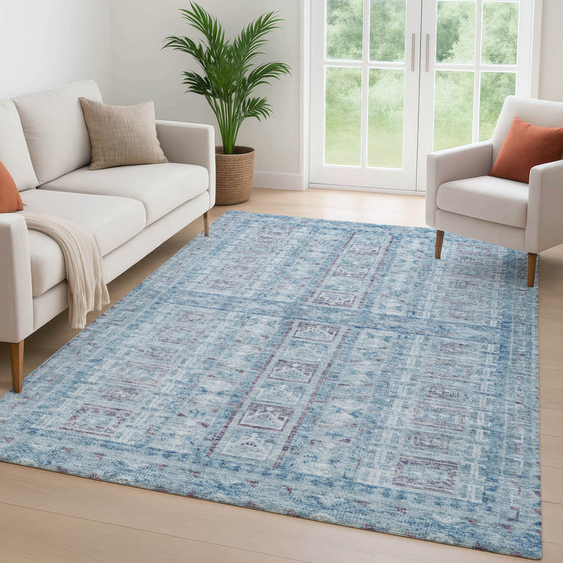 Premium Machine Washable Mayfield Striped Rug, Blue, 8' x 10'