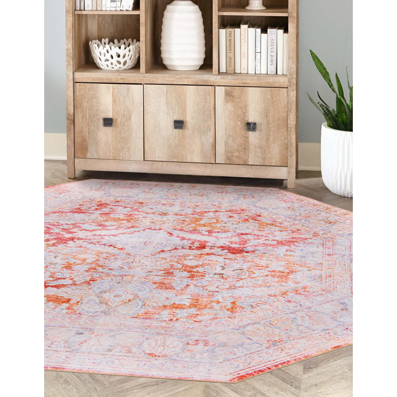 Tapis oriental rouge / gris, Octogone 7 pi 6 po