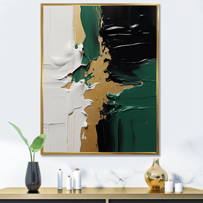 Golden green and black ink merge III - Abstract Painting Framed Prints