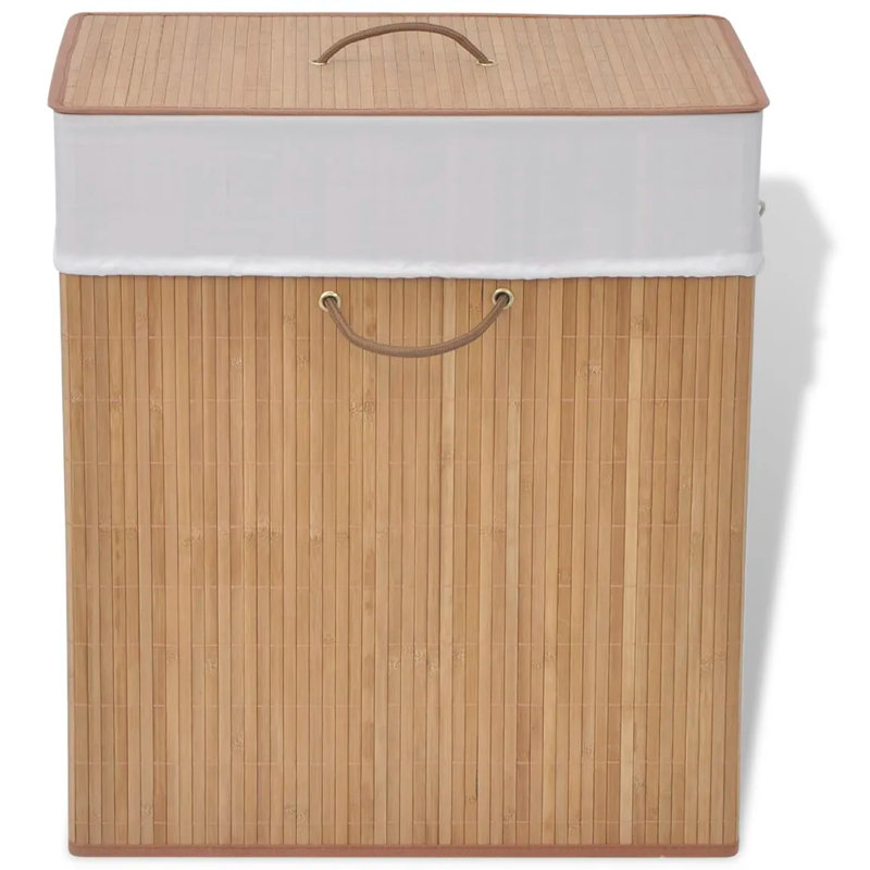 Bay Isle Home Bamboo Laundry Bin, Natural, Rectangular, 60cm H x 40cm W x 30cm D