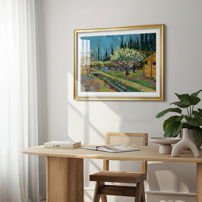 Orchard in Blossom, Bordered by Cypresses-Vincent van Gogh-Framed Print with Mat and glass-1888