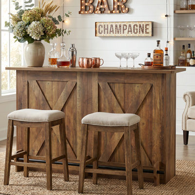 63-Inch Home Bar Unit Wine Bar Table With 2-Tier Storage Shelves And Footrest For Home Pub
