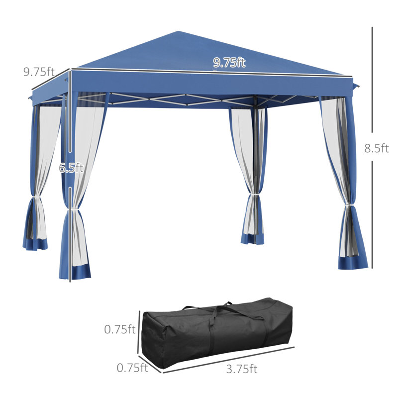 10' X 10' Pop Up Canopy Tent With Netting, Instant Gazebo, Ez Up Screen House Room With Carry Bag, Height Adjustable, For Outdoor, Garden, Patio