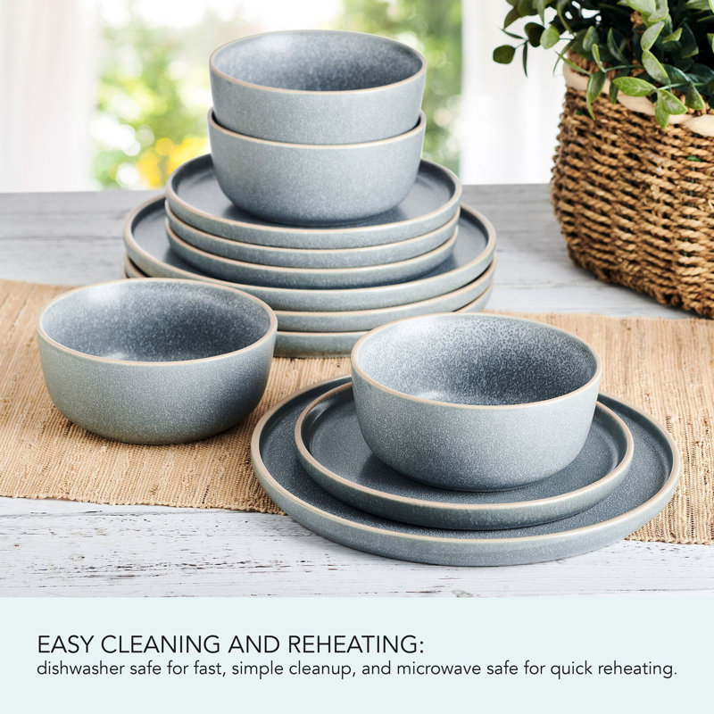 Gray Variegated Glaze Ceramic Dinnerware Set, Service for 4