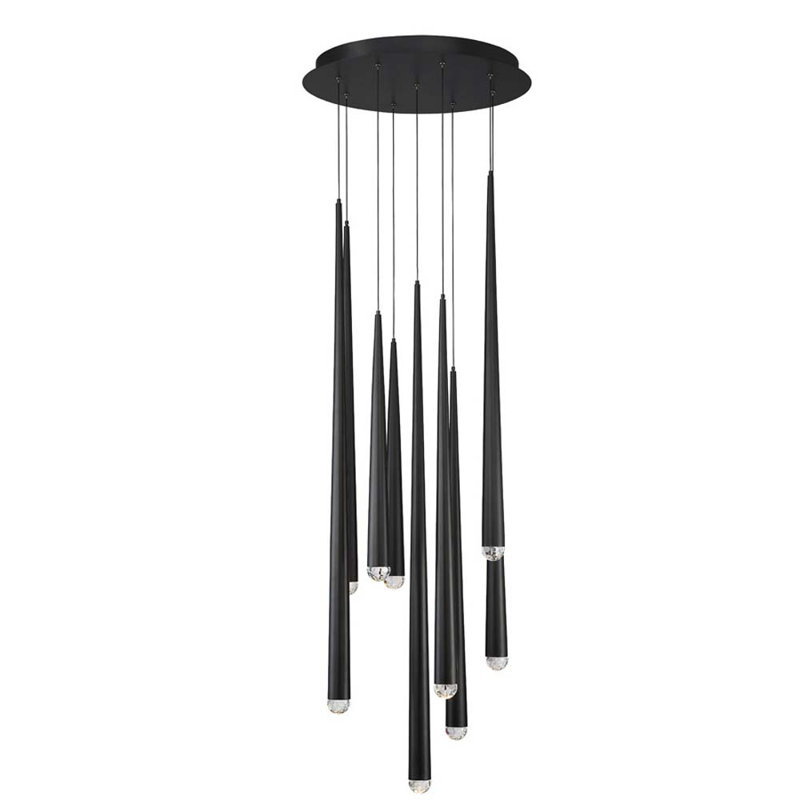 Elegant Cascade Black Brass LED Chandelier with Hand-Cut Crystal
