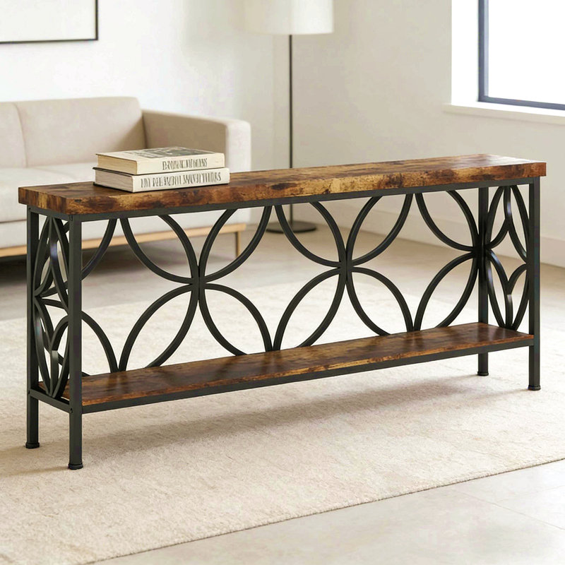 Table basse, console à 2 niveaux, canapé moderne, Brun, Black