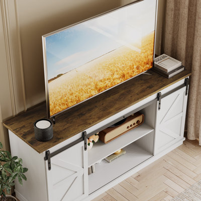 Meuble télé avec portes de grange coulissantes pour téléviseur de 65 po ou moins Hartin