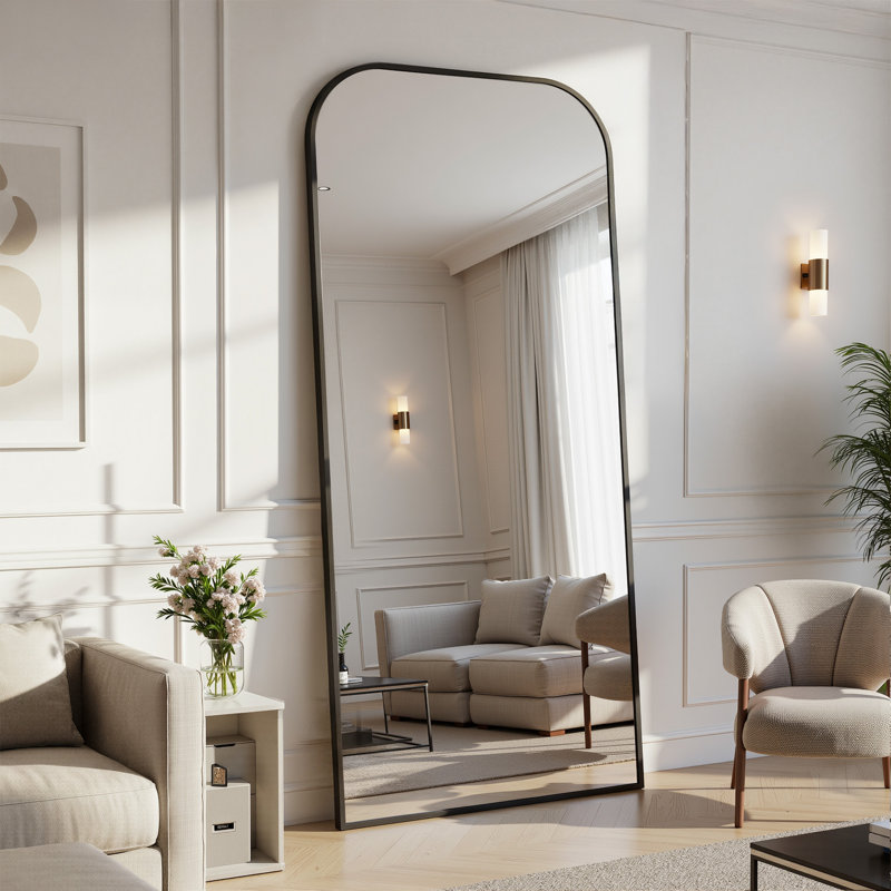 Miroir surdimensionné arqué en métal surdimensionné, Noir, 71 po x 30 po