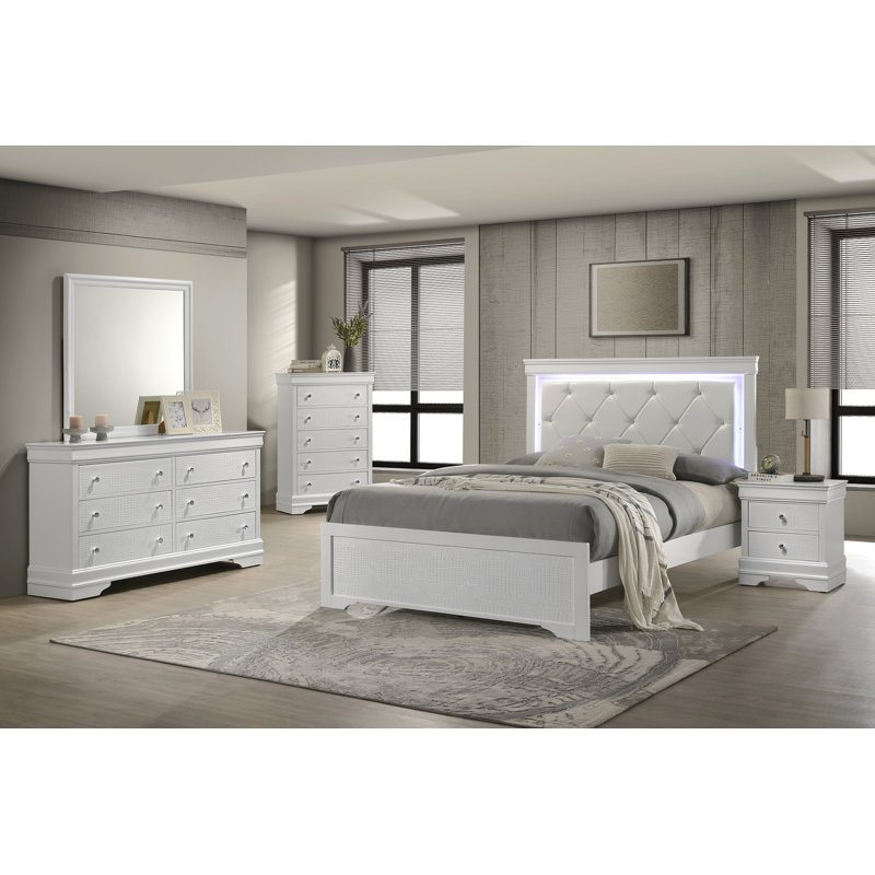 Ensemble de chambre à coucher simple 5 pièces avec tête de lit à DEL en bois Blaze