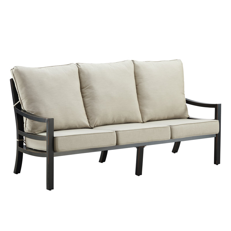 Rodesta 76.5'' Wide Straight Aluminum Patio Sofa with Cushions, Light Gray