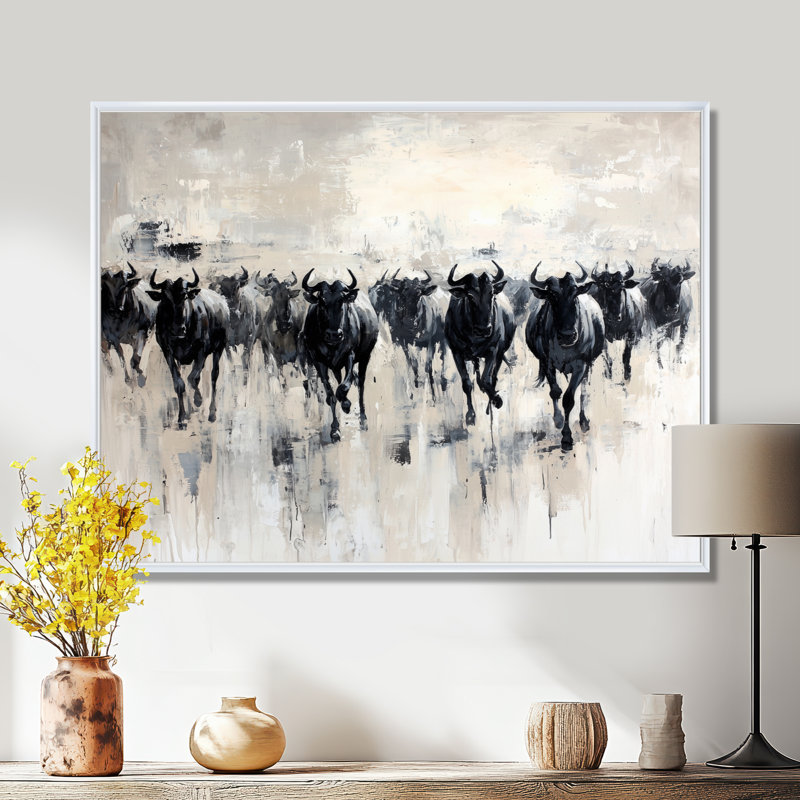 Reproduction d'art mural «Great Mrain of Wildebeest In Serengeti I», H 16 po x l 32 po, Blanc