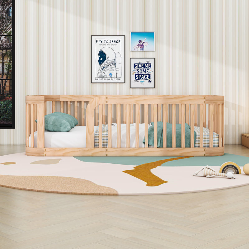 Lit simple en bois avec clôture, Naturel
