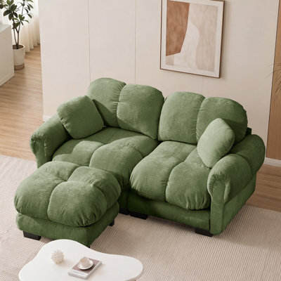 Canapé-lit standard l 76,3 po avec 2 coussins décoratifs et 1 repose-pieds pour salon, appartement, petite maison familiale, petit espace, 2 sièges modulaires, canapé modulaire, assemblage facile, aspect nuage doux, chenille lustrée, vert