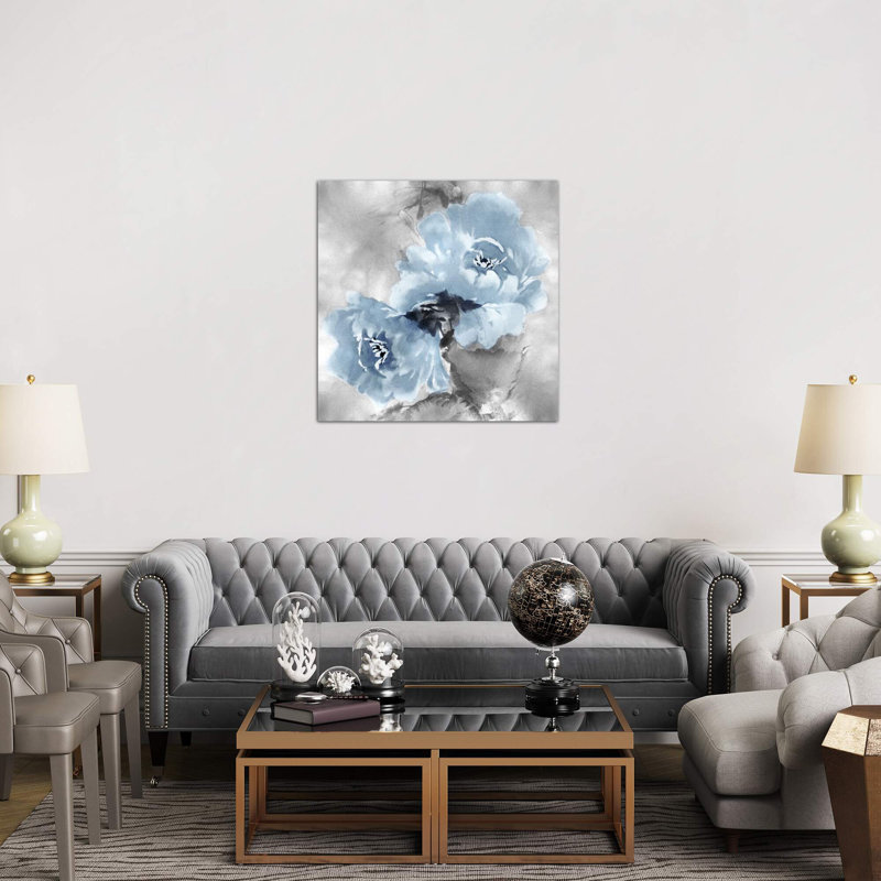 Flower Bloom On Silver II by Jesse Stevens - Print on Canvas, 93.98 cm H x 93.98 cm W, Black Framed