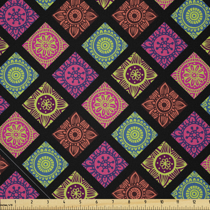 Deajah Flower Mandala Tiles in Lively Coloured Frames Multi-Purpose Fabric