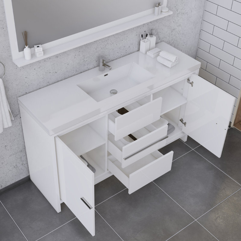 Feike 60'' Single Bathroom Vanity with Solid Surface Top, White