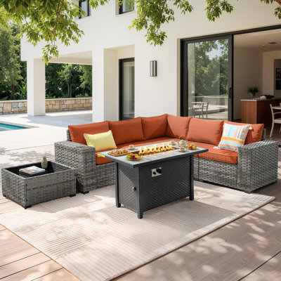 Ensemble de conversation modulaire en osier avec coussins 7 pièces Bobia