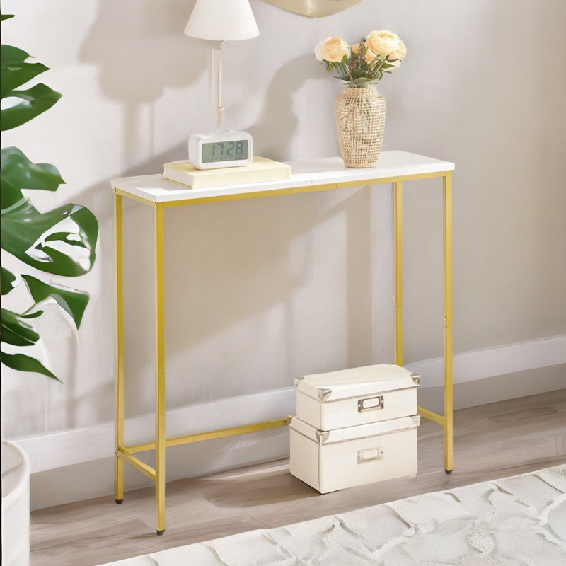 Industrial Slim Console Table for Hallway Living Room, Gold