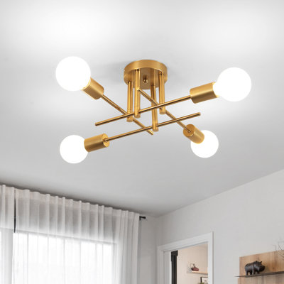 Gold Vintage Industrial Sputnik 4-Light Flush Ceiling Light