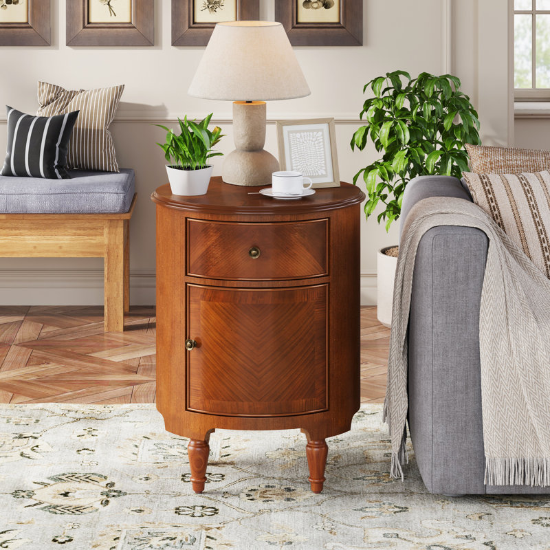 Solid Wood End Table, 17.71-Inch Round Side Table, No Assembly Required