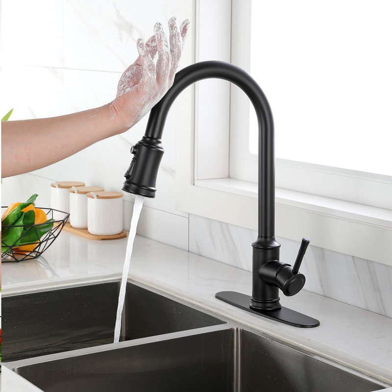 Robinet de cuisine tactile avec douchette extractible, Noir mat