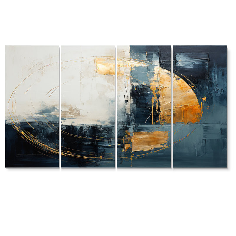 Turquoise doré blanc demi-lune - ensemble de décorations murales minimalisme 4 pièces, H 32 po x l 64 po