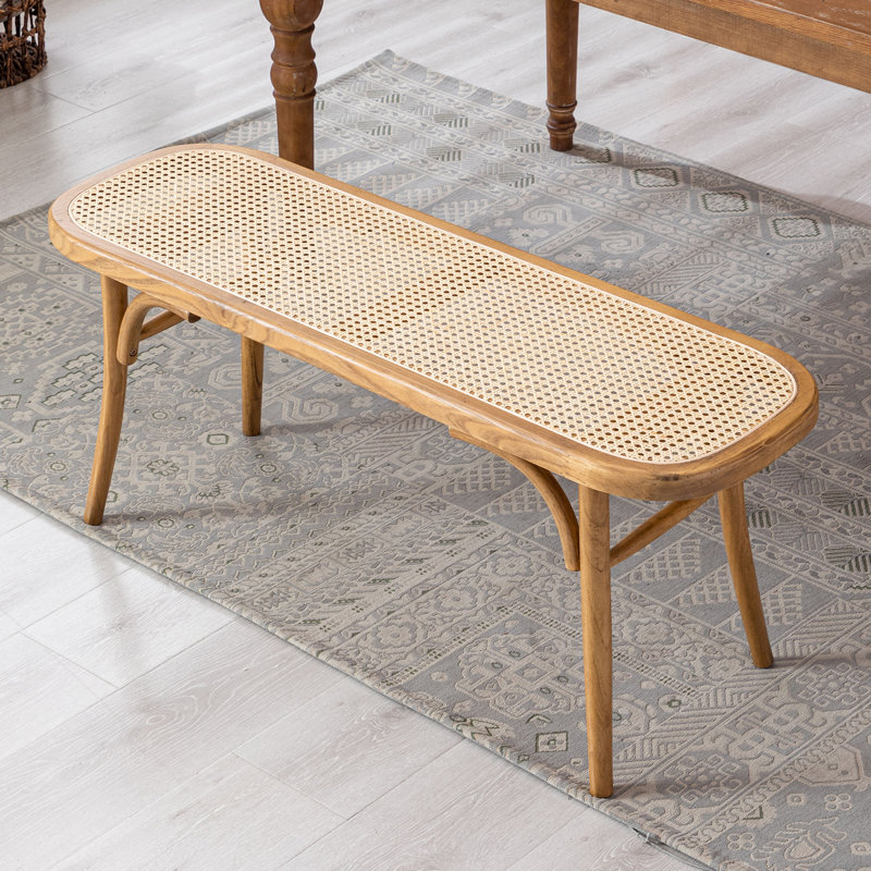 Allexandria Modern Rattan Bench with Wooden Legs Benches, Beige