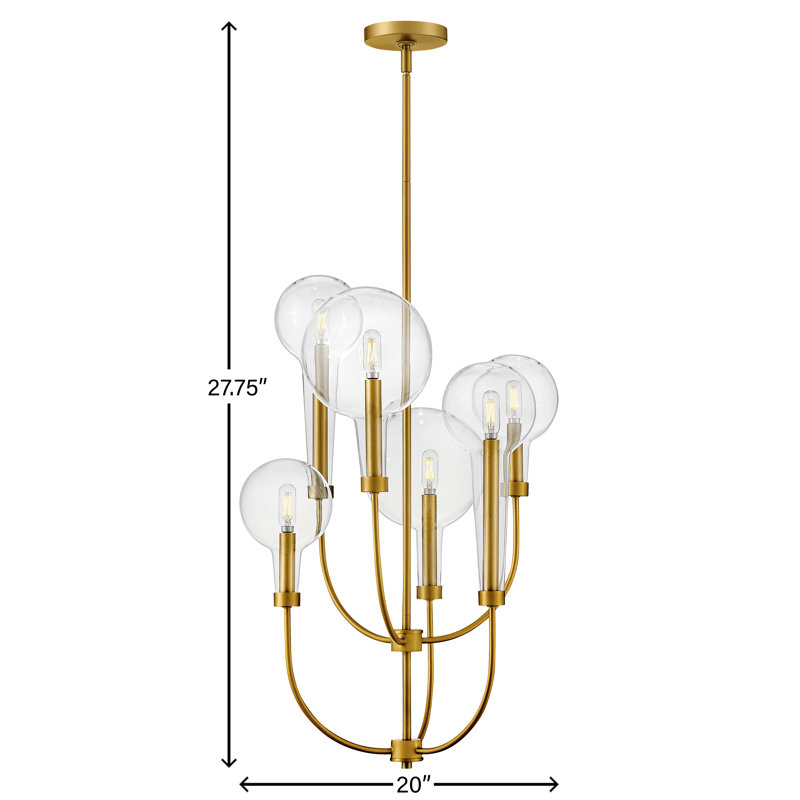 Alchemy 6-Light Clear Tapered Globe Pendant w/ U-Shaped Stems, Lacquered Brass