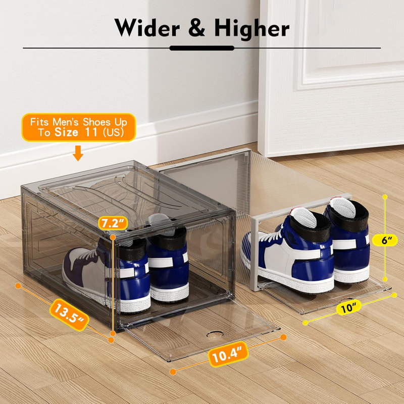 Durable Clear Plastic Shoe Organizer With Magnetic Front Door, Stackable Shoe Storage Boxes For Closet, Sneaker Display Case, 12-Pack