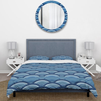 Ensemble de housse de couette bleu Midcentury Waves I - Midcentury