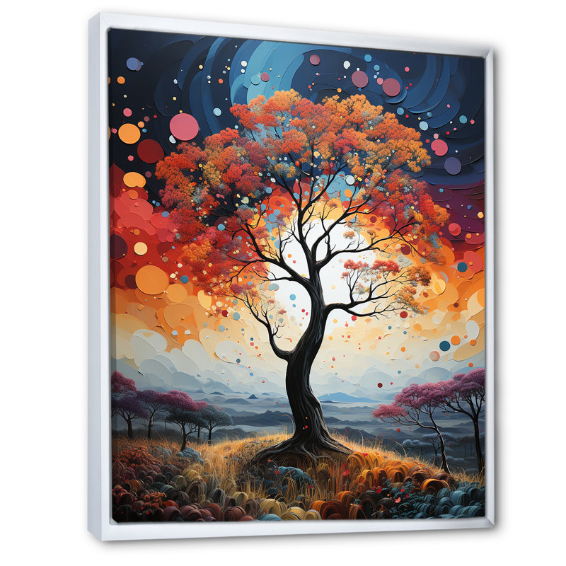 Abstraction colorée «Baobab Tree I», art mural sur toile, Cadre flottant blanc, H 40 po x l 30 po