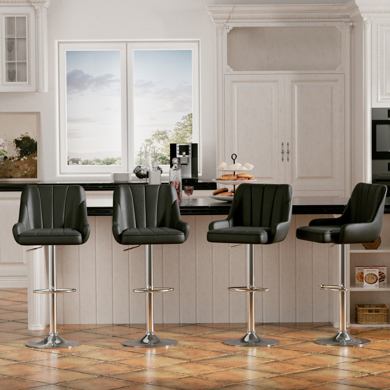 4PCS Adjustable Barstools Swivel PU Counter Height Stools For Pub, Dining Room, Black/Silver