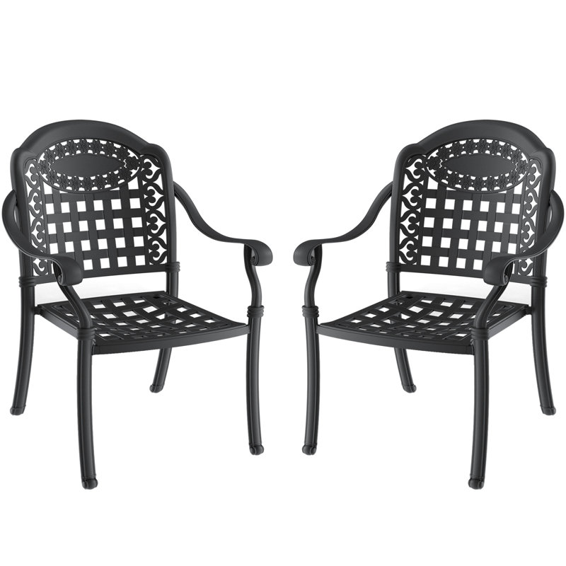 2 fauteuils de patio en fonte d'aluminium, noir, protégés contre la corrosion, sièges rembourrés, larges, structure noire ergonomique, résistants à la rouille et aux intempéries, confortables et empilables