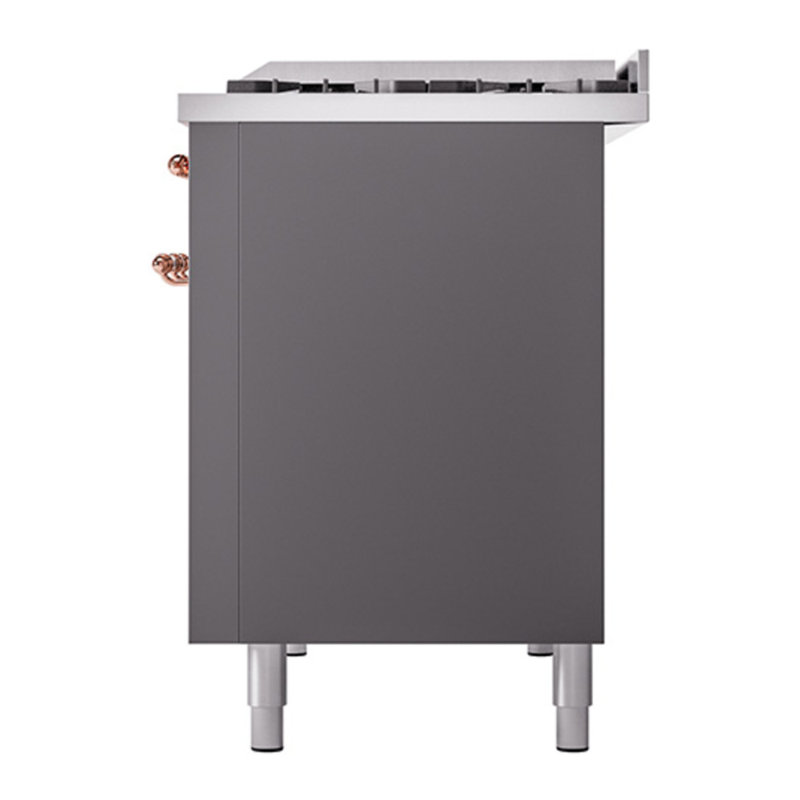 ILVE Nostalgie II 48 in Dual Fuel Range, 8 Burner, Griddle, Graphite Matte/Copper, Natural Gas