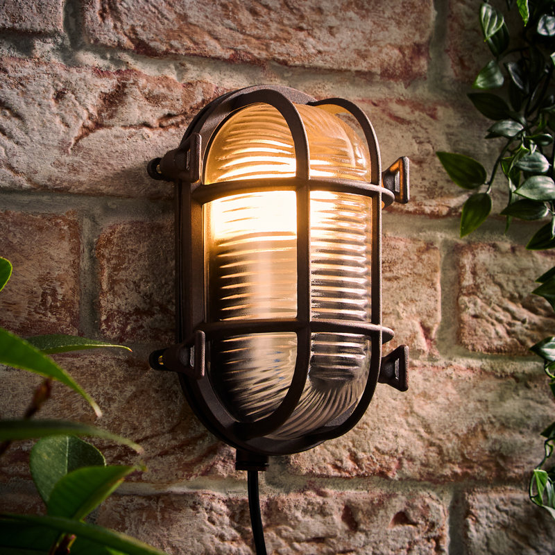 Matte Black 20cm H Water Glass Outdoor Sconce, Cool White LED