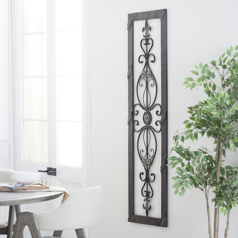 Metal Ornate Scroll Brown Wall Decor with Black Frame