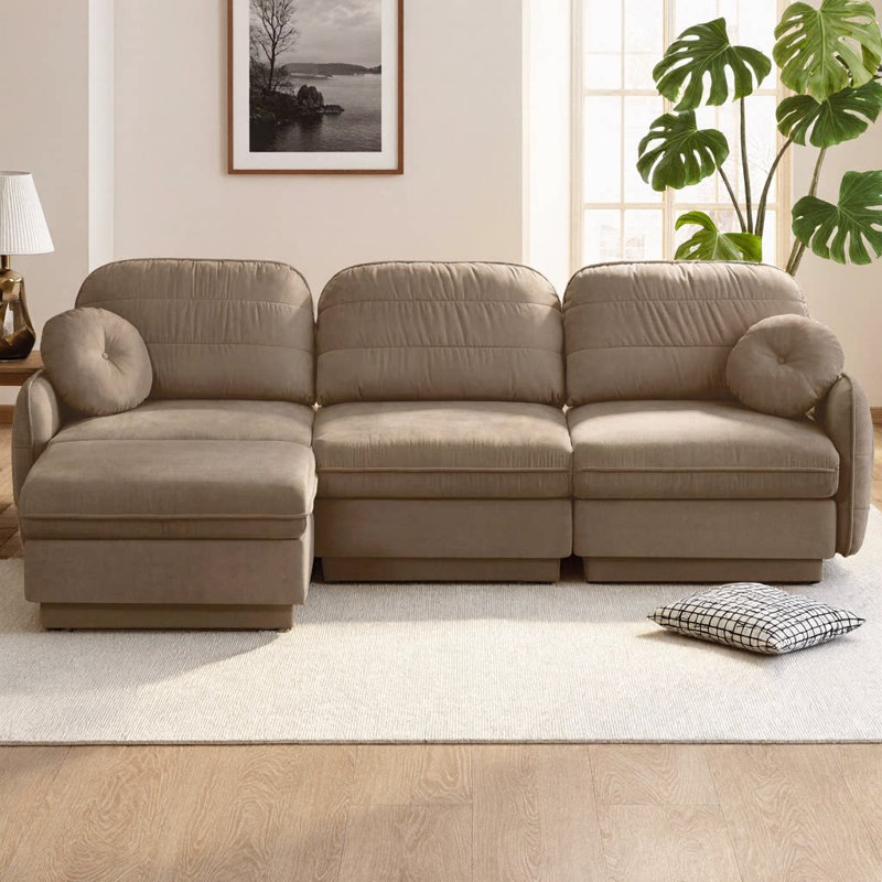 Canapé modulaire surdimensionné en L Chenille CloudHaven, Light Coffee